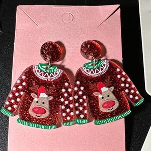 Festive Sweater Earrings - Red & Green